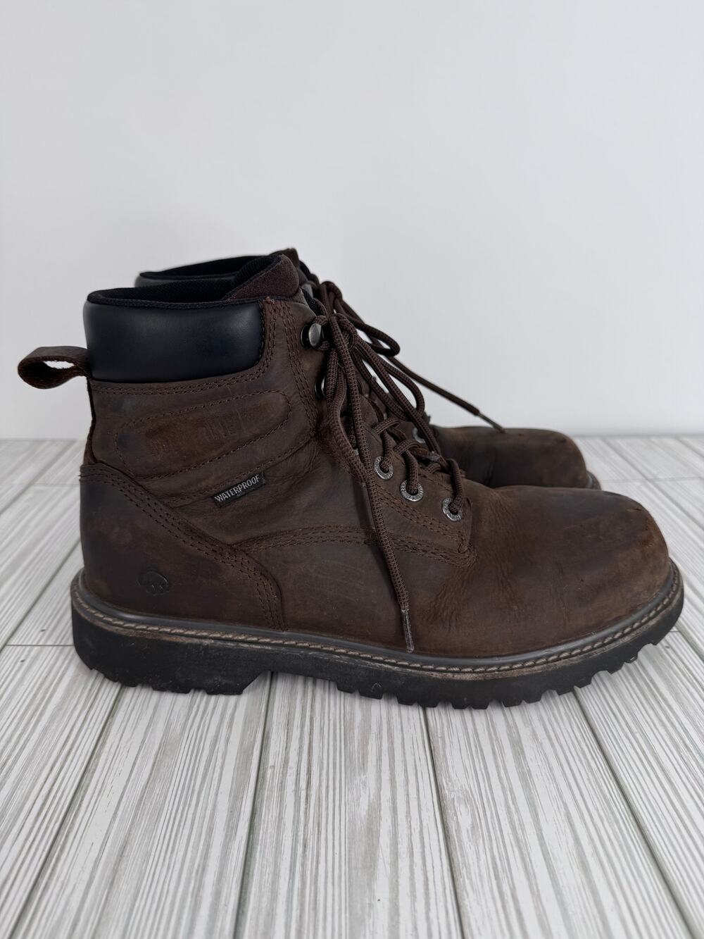 Wolverine Floorhand boots men's 9 steel toe waterproof work 6" brown leather